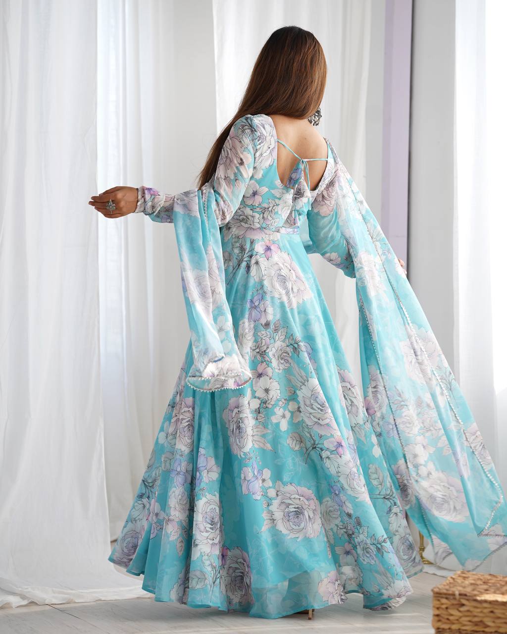 PRESENTING NEW FOX GEORGETTE FLORAL PRINT ANARKALI GOWN