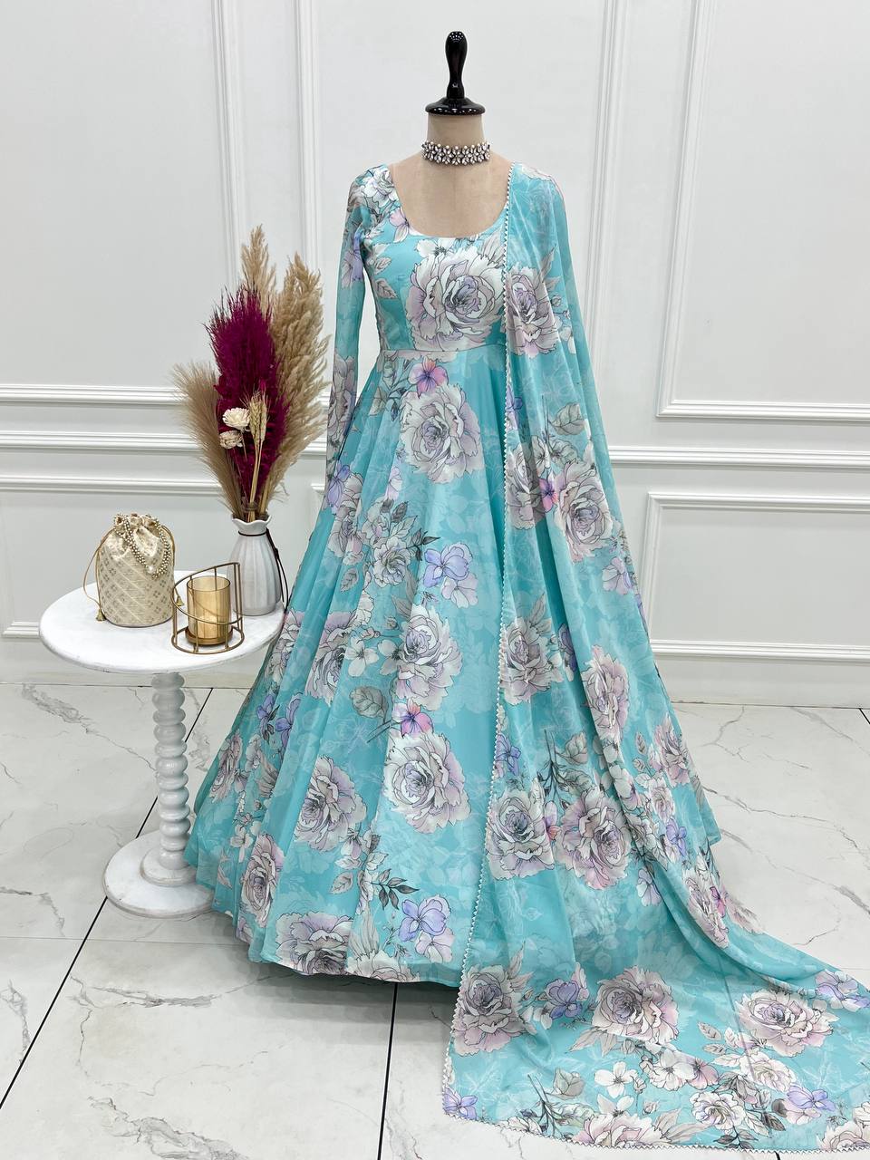PRESENTING NEW FOX GEORGETTE FLORAL PRINT ANARKALI GOWN