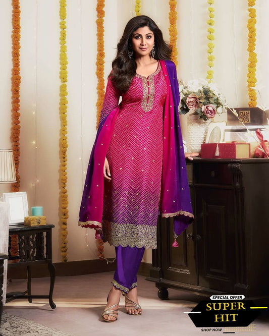 DESIGNER FANCY PURE CHINNON SILK PRINTED AND SEQUENCE EMBROIDERY WORK