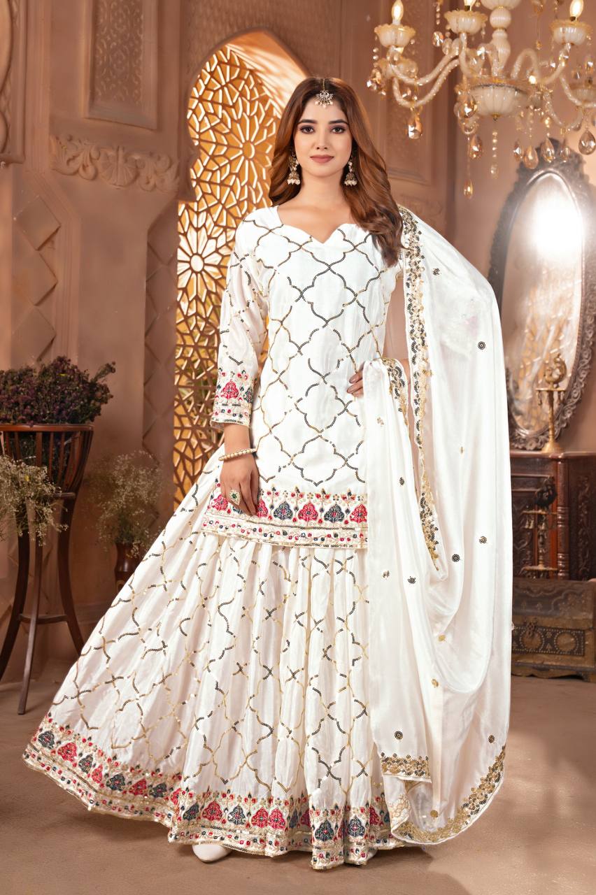 New Designer Party Wear Look Top Sharara Plazzo and Dupatta