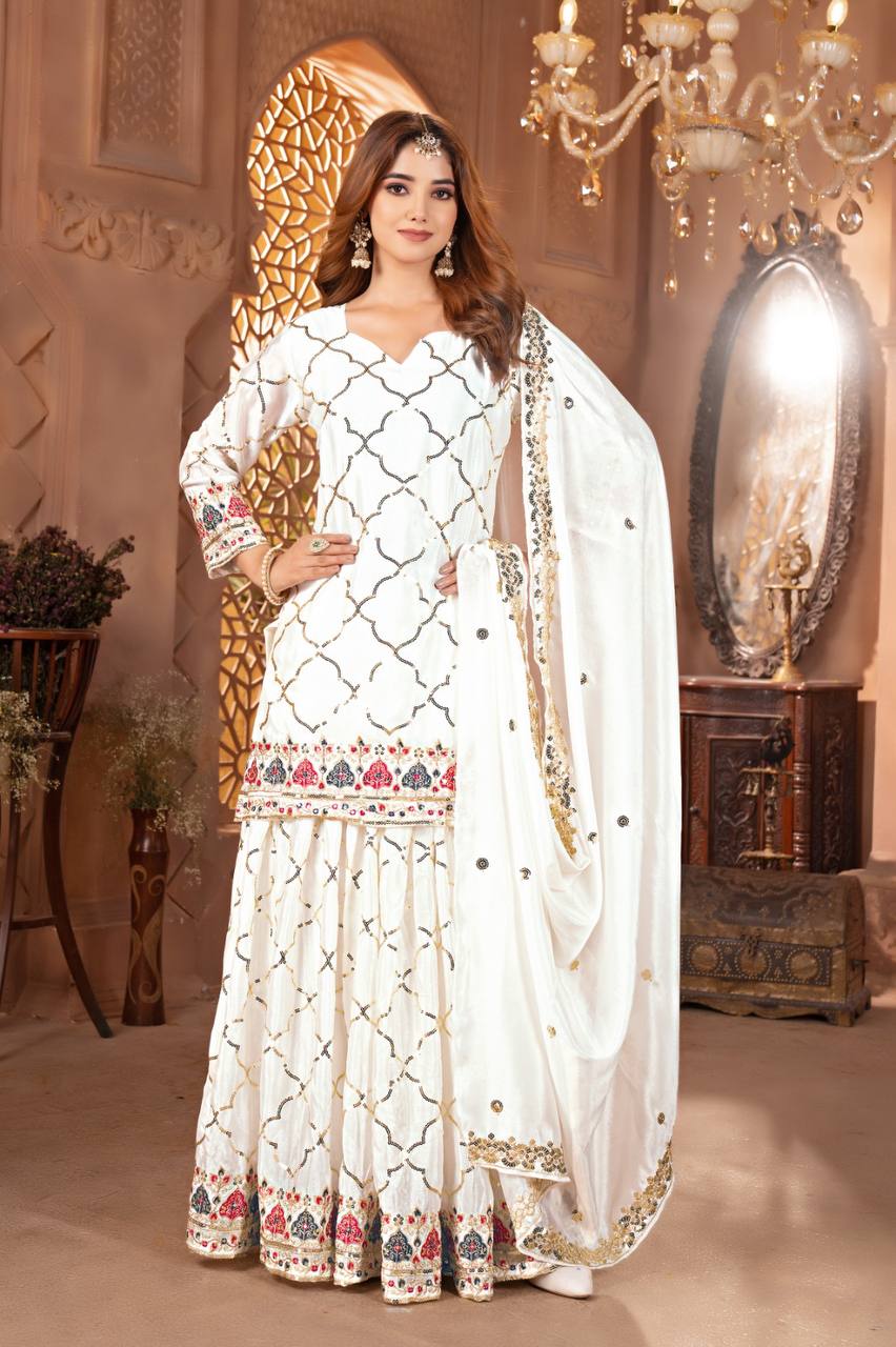 New Designer Party Wear Look Top Sharara Plazzo and Dupatta