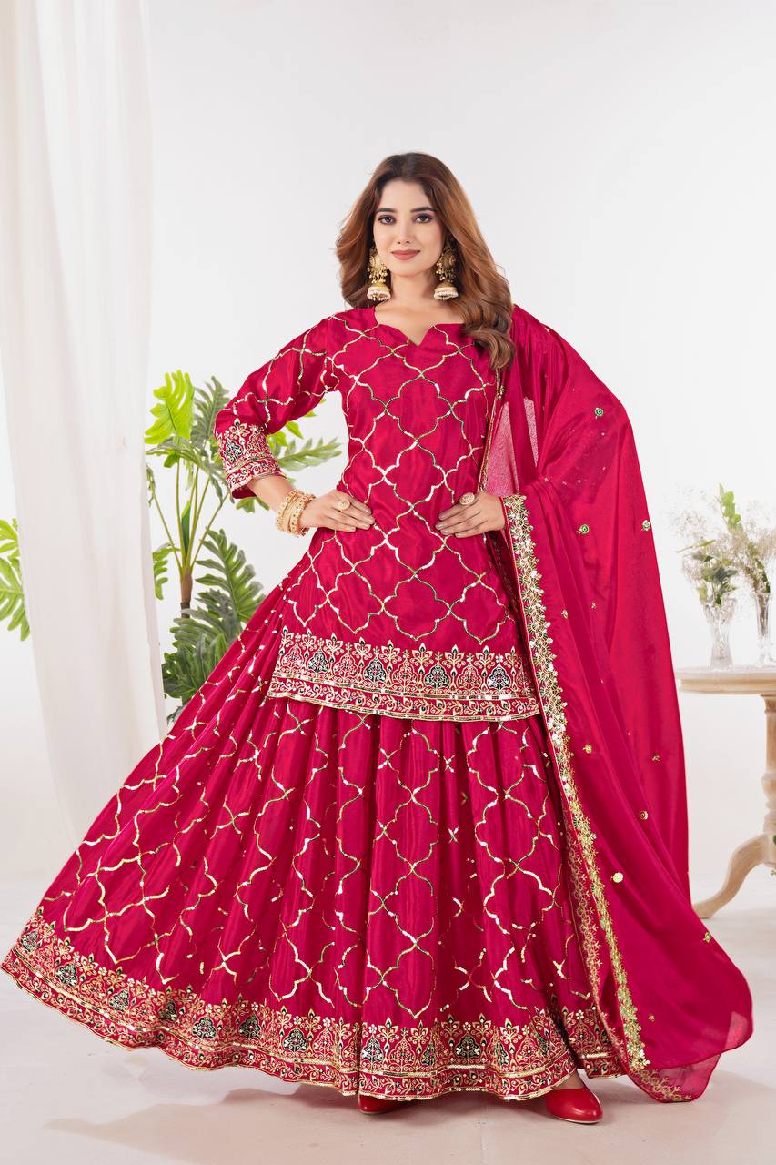 Neues Designer-Party-Look-Top Sharara Plazzo und Dupatta