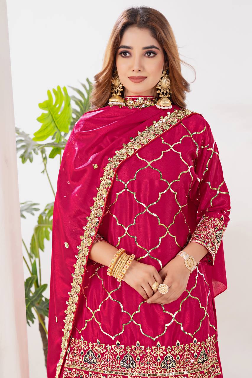 Neues Designer-Party-Look-Top Sharara Plazzo und Dupatta