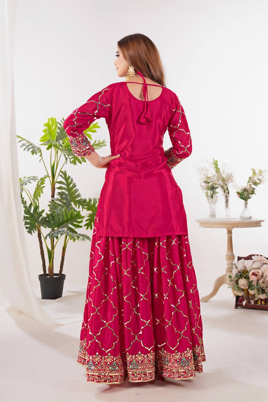 Neues Designer-Party-Look-Top Sharara Plazzo und Dupatta