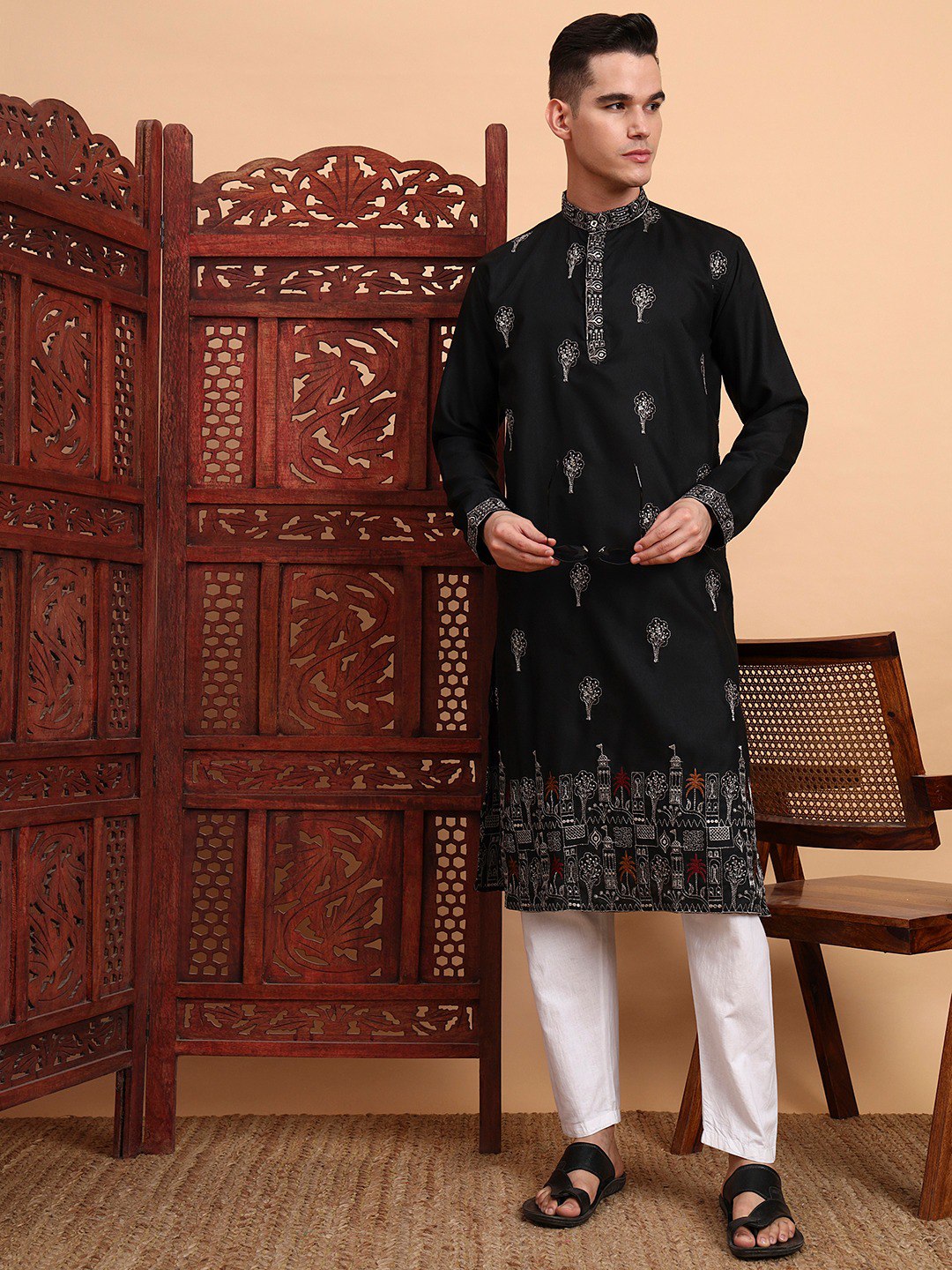 Traditional Wedding Collection Cotton Embroidery Work Men's Kurta
