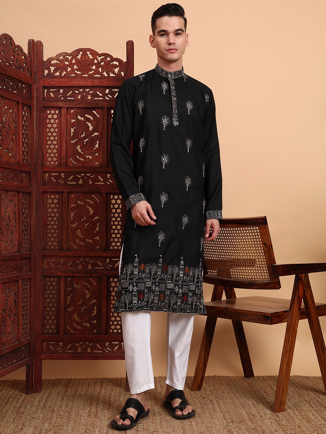 Traditional Wedding Collection Cotton Embroidery Work Men's Kurta