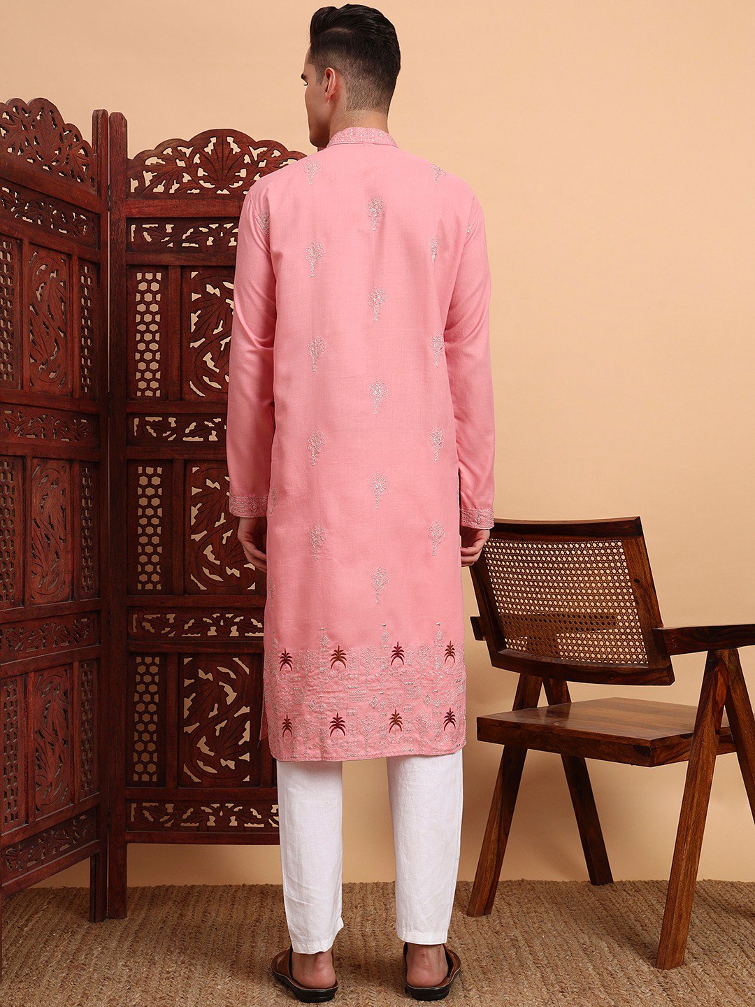 Traditional Wedding Collection Cotton Embroidery Work Men's Kurta