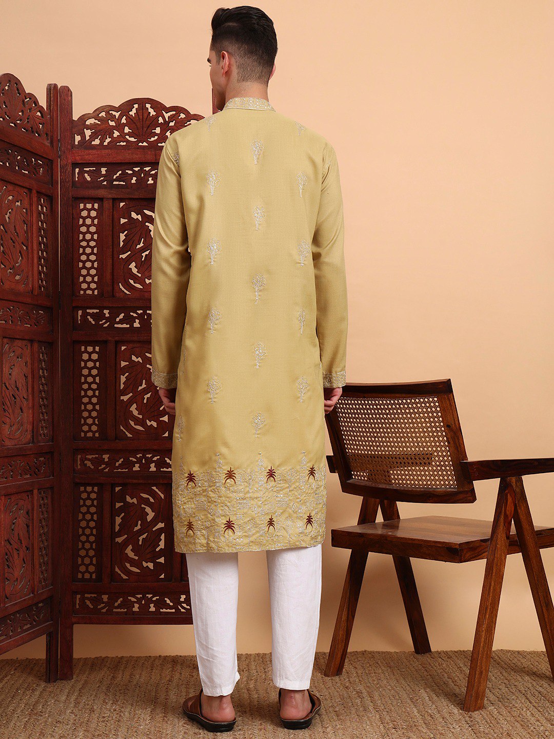 Traditional Wedding Collection Cotton Embroidery Work Men's Kurta