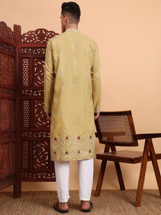 Traditional Wedding Collection Cotton Embroidery Work Men's Kurta