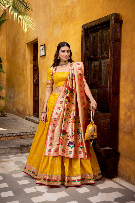 Silk Paithani Zari Weaving Work With Lace Border Lehenga