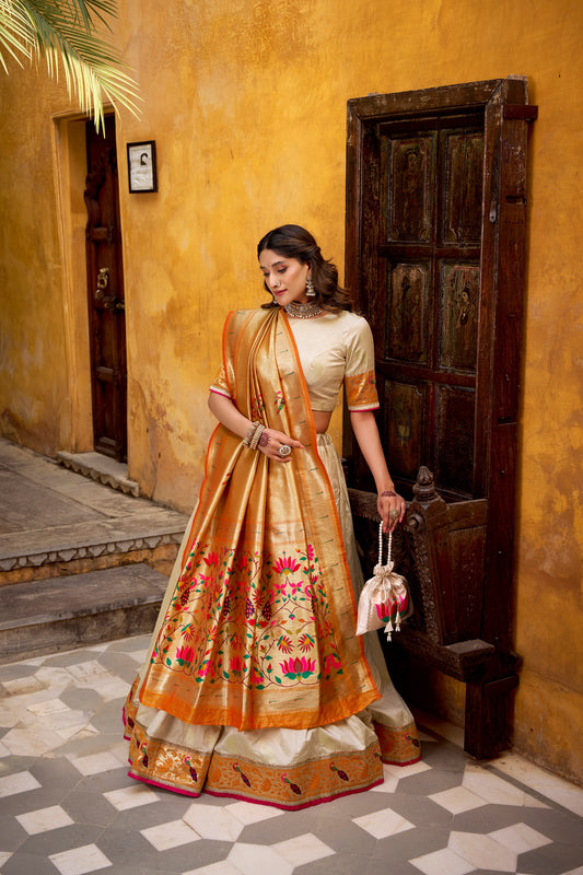Silk Paithani Zari Weaving Work With Lace Border Lehenga