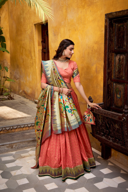 Silk Paithani Zari Weaving Work With Lace Border Lehenga