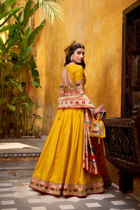 Silk Paithani Zari Weaving Work With Lace Border Lehenga