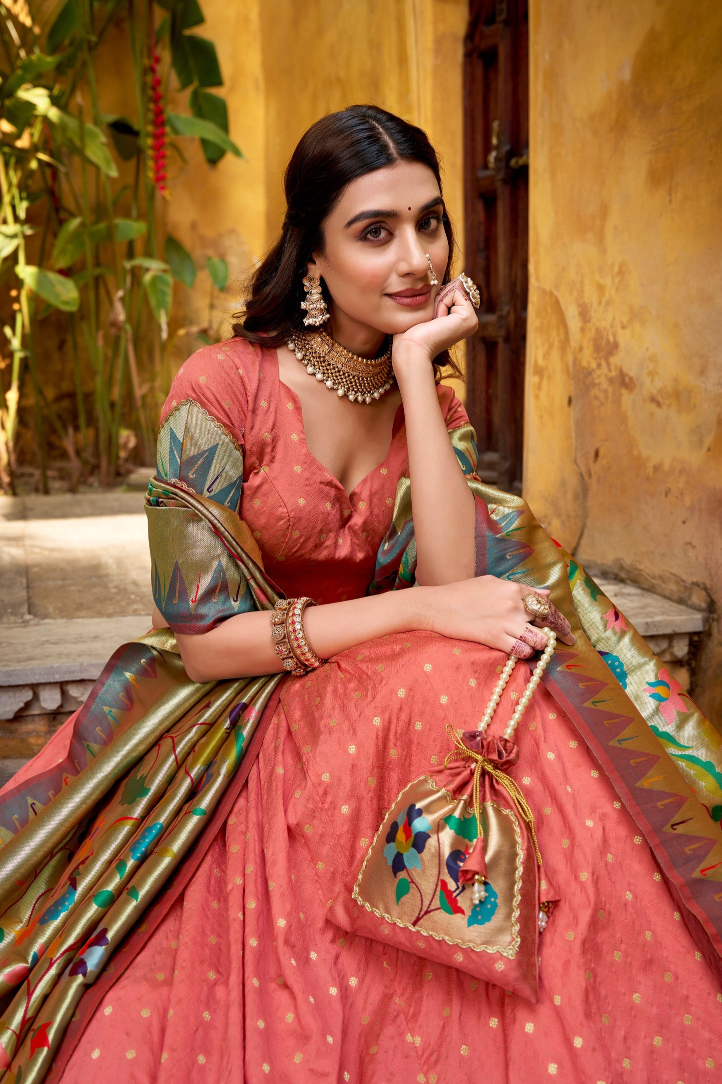 Silk Paithani Zari Weaving Work With Lace Border Lehenga