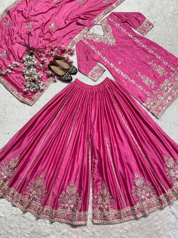 Pure Heavy Chinnon Silk With Heavy Embroidery Coding Sequence Work