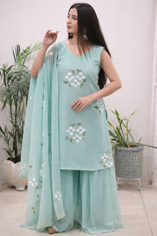 graceful Pure Georgette Hand painted straight-cut kurti
