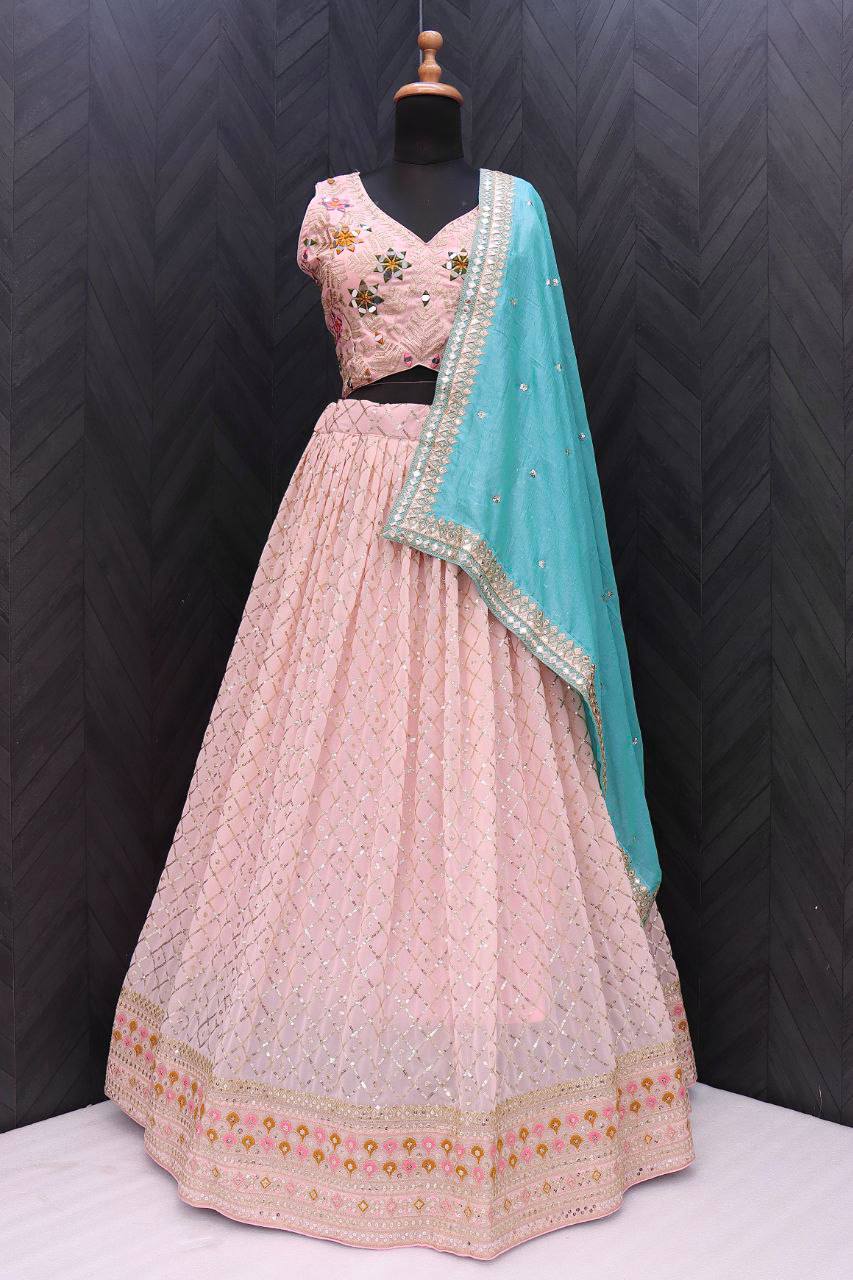 Beautiful Designer Sequence Embroidery with mallty thread and zari dori work lehenga