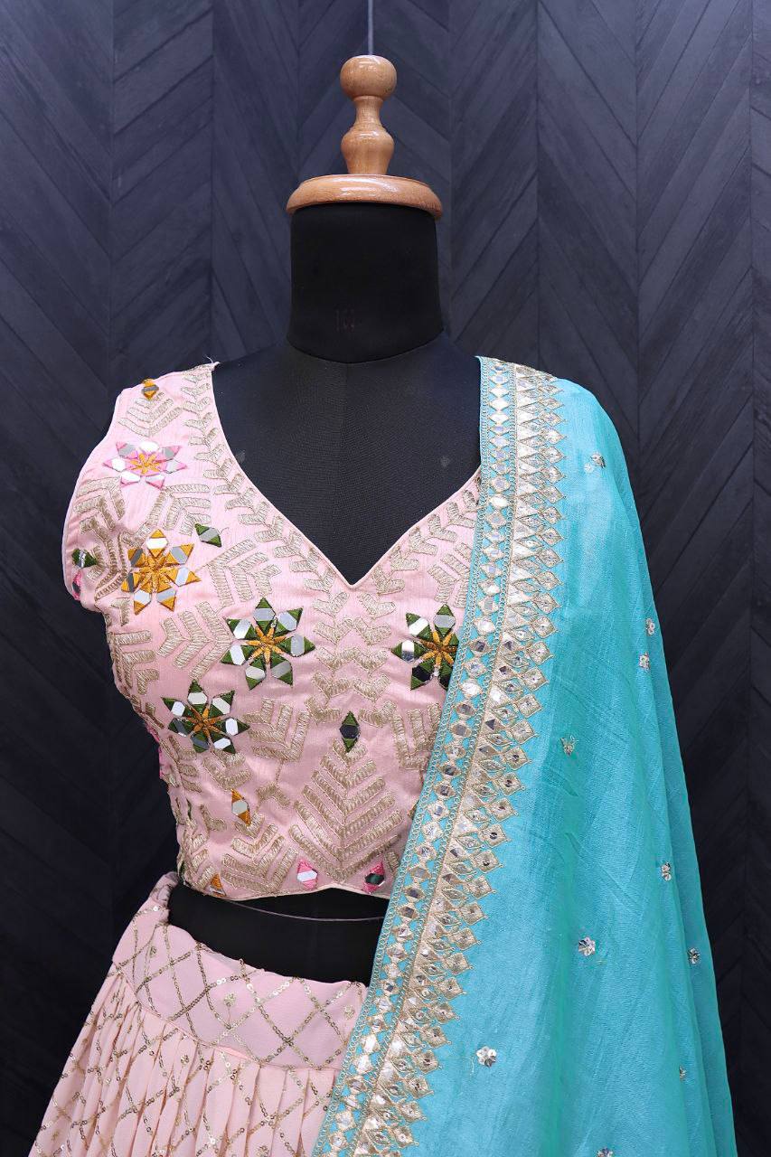 Beautiful Designer Sequence Embroidery with mallty thread and zari dori work lehenga