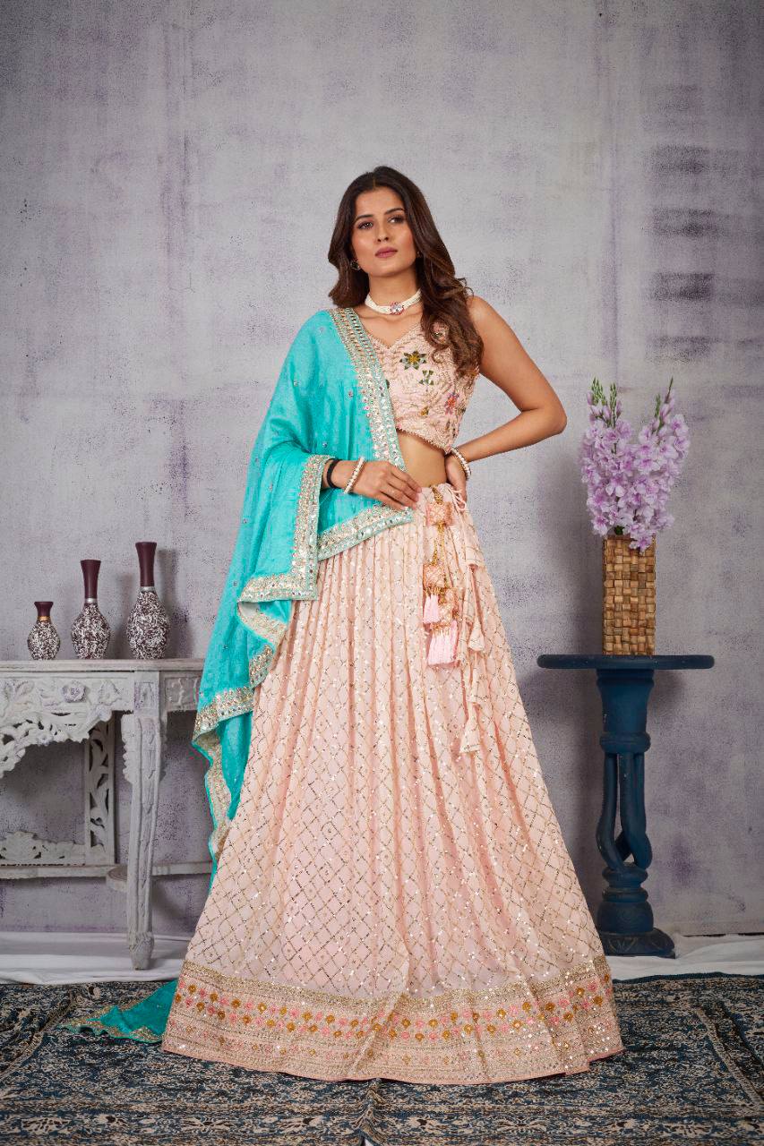 Beautiful Designer Sequence Embroidery with mallty thread and zari dori work lehenga