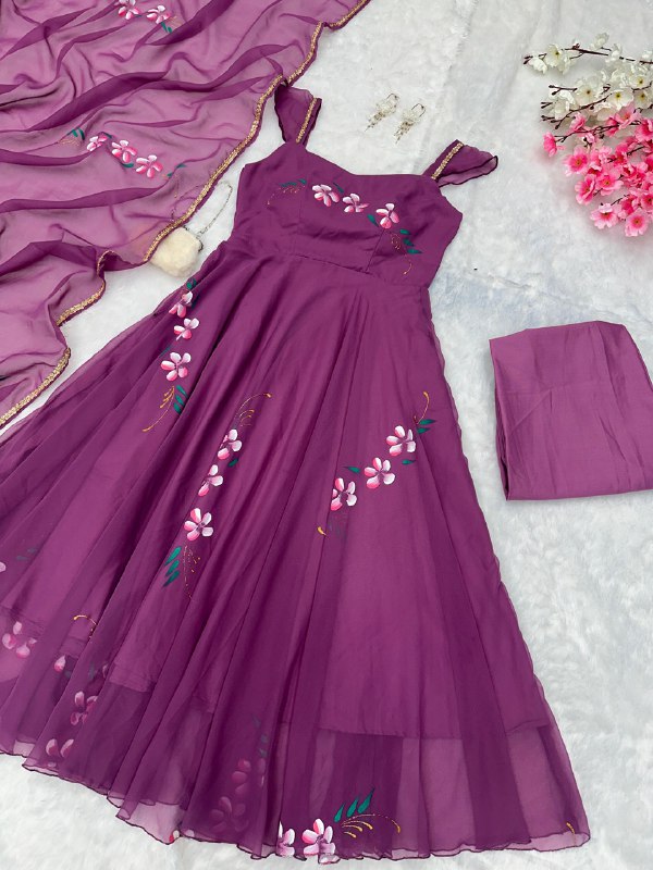 Handpainted Georgette Anarkali suit