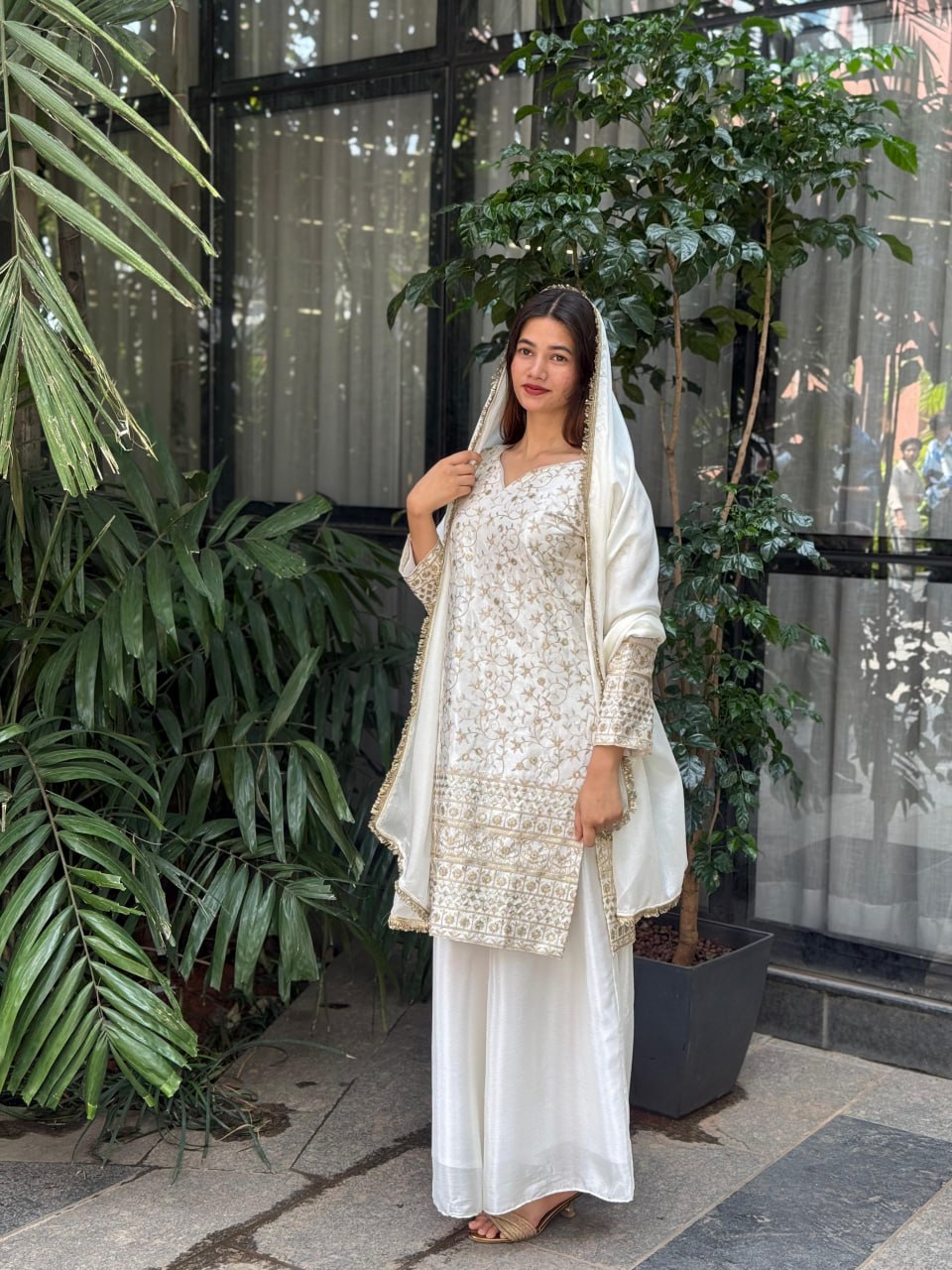 EID SPECIAL SEQUENCE EMBROIDERY ON SILK FABRIC TOP AND PLAZZO WITH DUPATTA