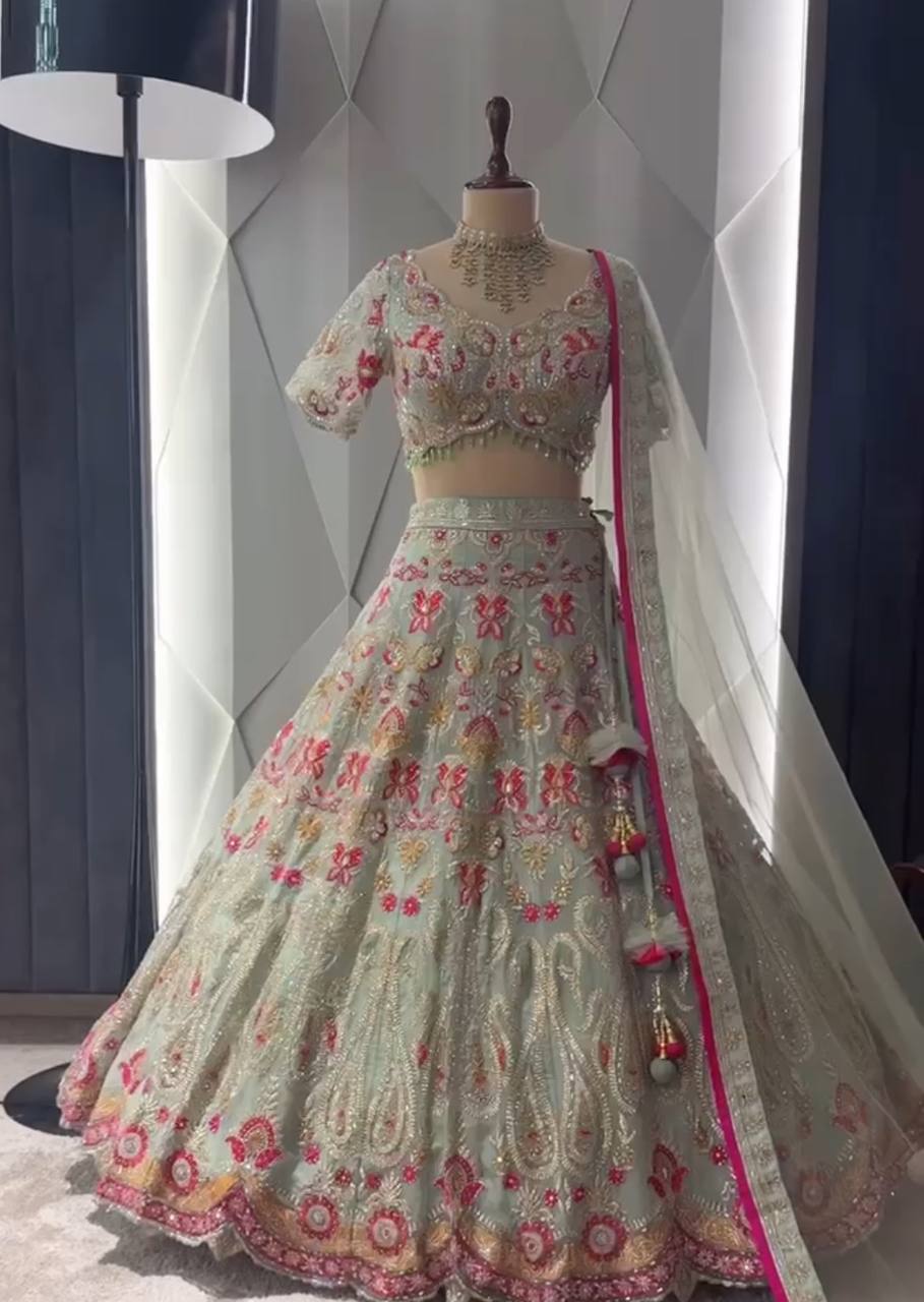 Launching 4 Meter Flared Faux Georgette Cut Work Lehenga