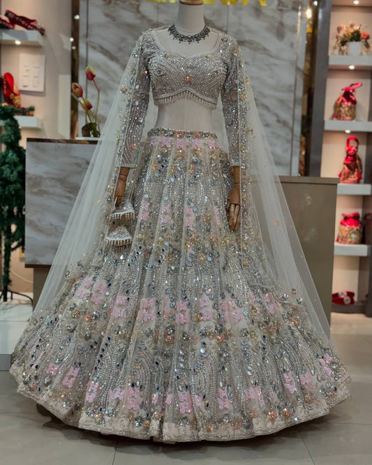 Launching 4 meter flared  Real Mirror Sequins Work Lehenga