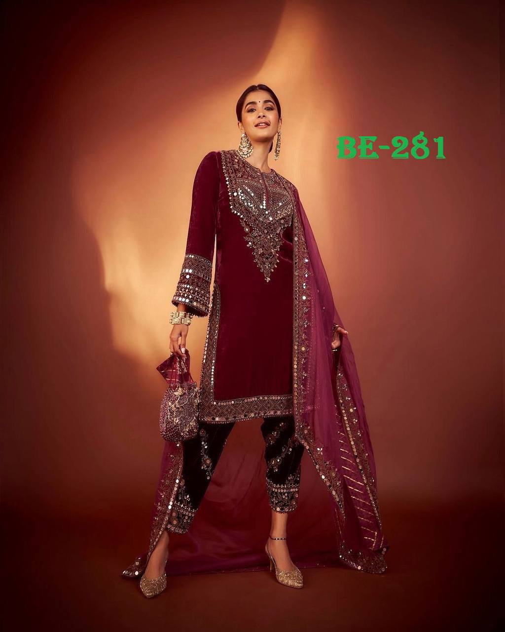 ADORABLE HEAVY VELVET SEQUENCE EMBROIDERY WORK SUIT