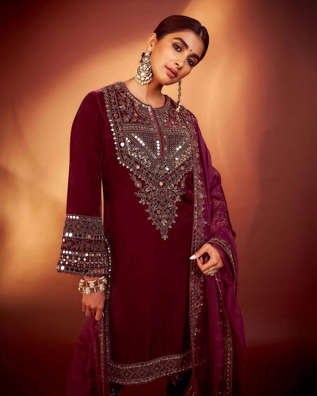 ADORABLE HEAVY VELVET SEQUENCE EMBROIDERY WORK SUIT