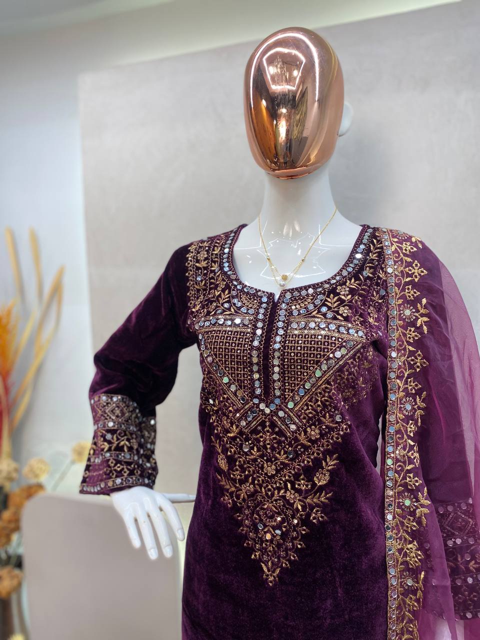 ADORABLE HEAVY VELVET SEQUENCE EMBROIDERY WORK SUIT