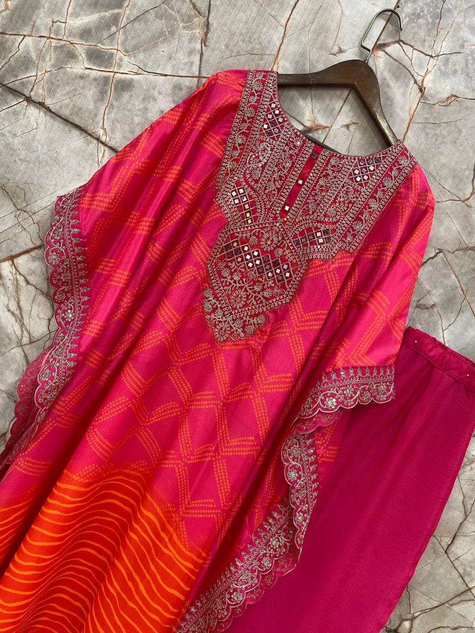 NEW IN TRENDING THE BANDHANI PRINT WITH CORDING SEQUENCES EMBROIDERY