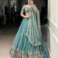 Zari Shimmer Sequins and Thread Embroidery Work Lehenga