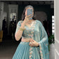 Zari Shimmer Sequins and Thread Embroidery Work Lehenga