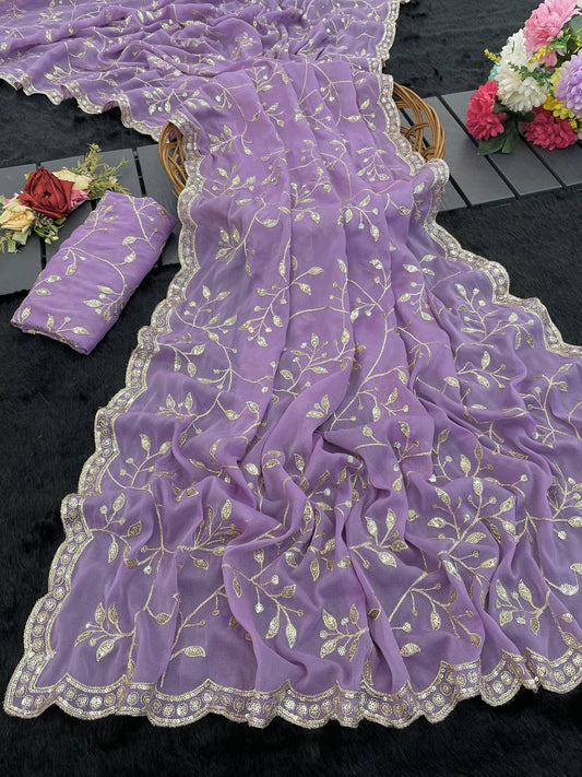 Premium Georgette fabric c pallu embroidery sequins  thread work saree