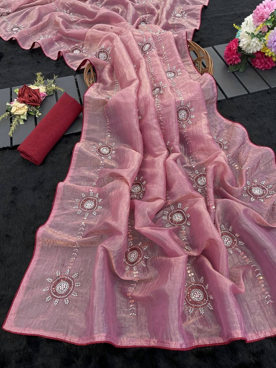 Premium soft Kerala silk fabrics beautiful 5 mm sequins coding Saree