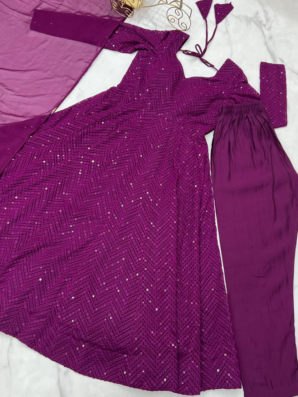 FULLY FLAIR KALI PATTERN AND CANVAS PATTA WITH DUPPTA SET PENT READY TO WEAR