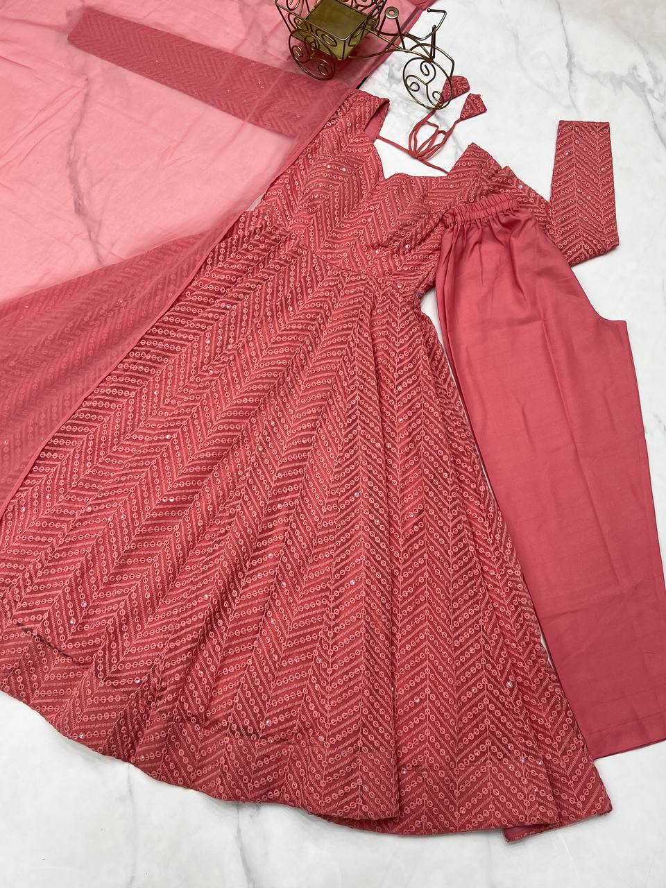 FULLY FLAIR KALI PATTERN AND CANVAS PATTA WITH DUPPTA SET PENT READY TO WEAR