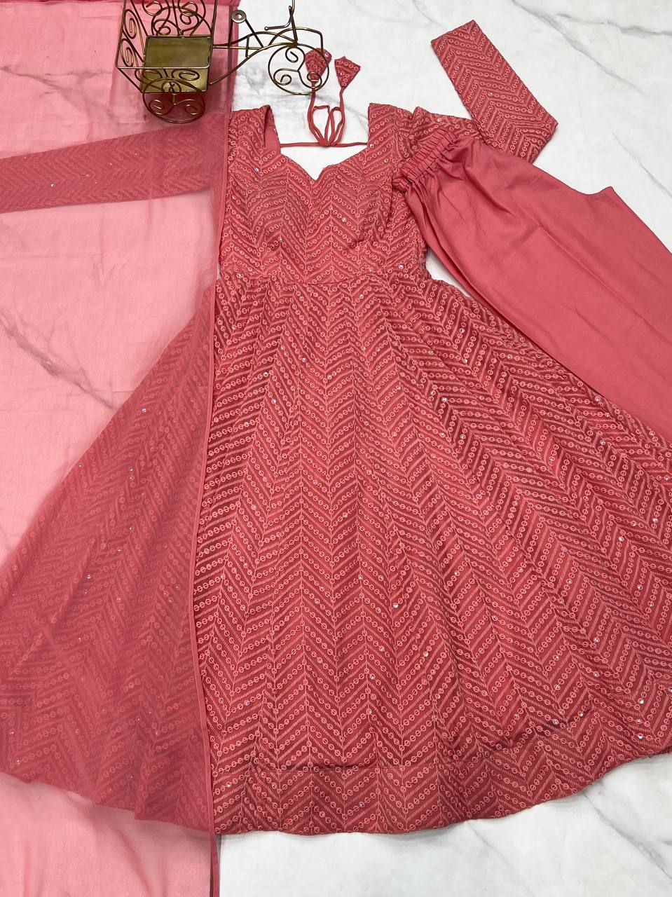 FULLY FLAIR KALI PATTERN AND CANVAS PATTA WITH DUPPTA SET PENT READY TO WEAR