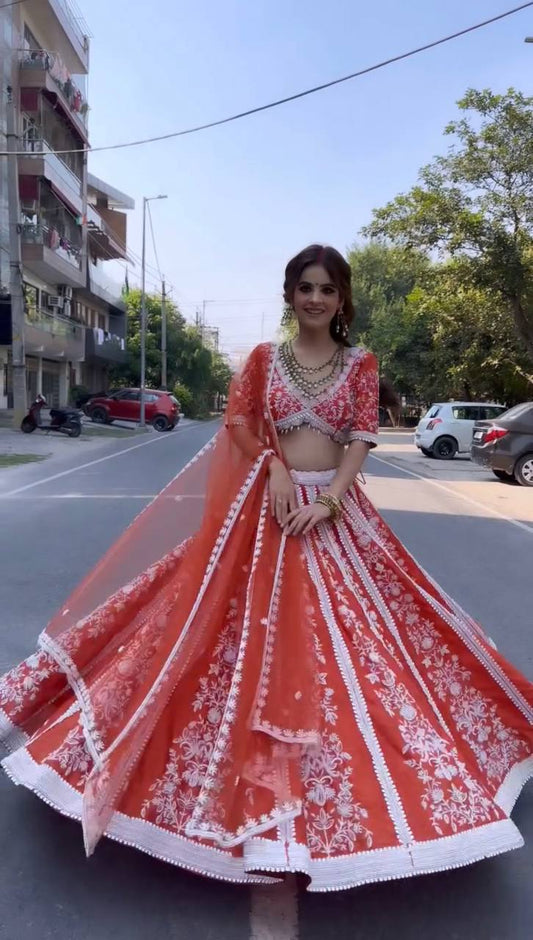 The Traditional elegance and modern style the vibrant color lehenga