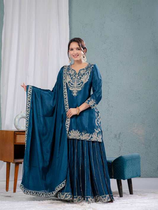 Pure Heavy Chinnon Silk With Heavy Embroidery Suit