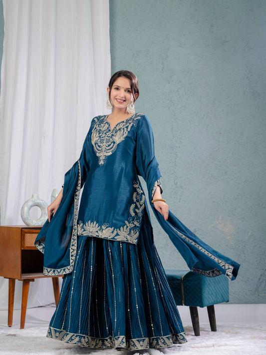 Pure Heavy Chinnon Silk With Heavy Embroidery Suit