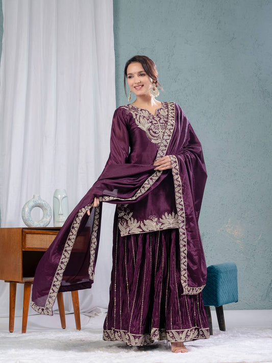 Pure Heavy Chinnon Silk With Heavy Embroidery Suit