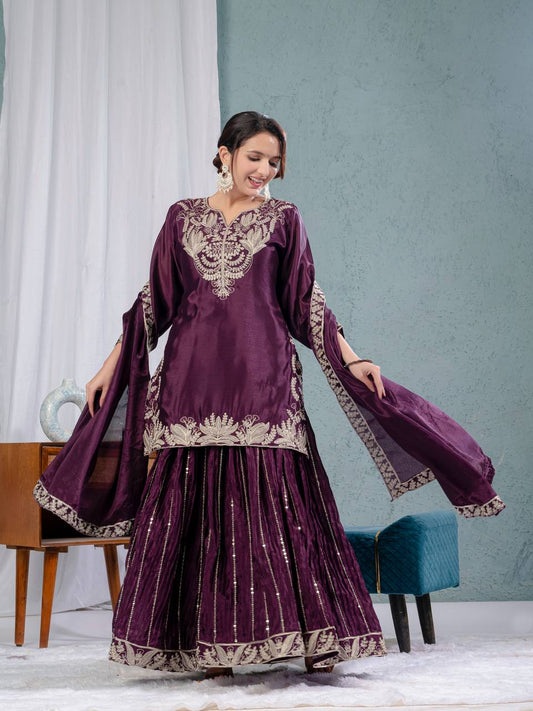 Pure Heavy Chinnon Silk With Heavy Embroidery Suit