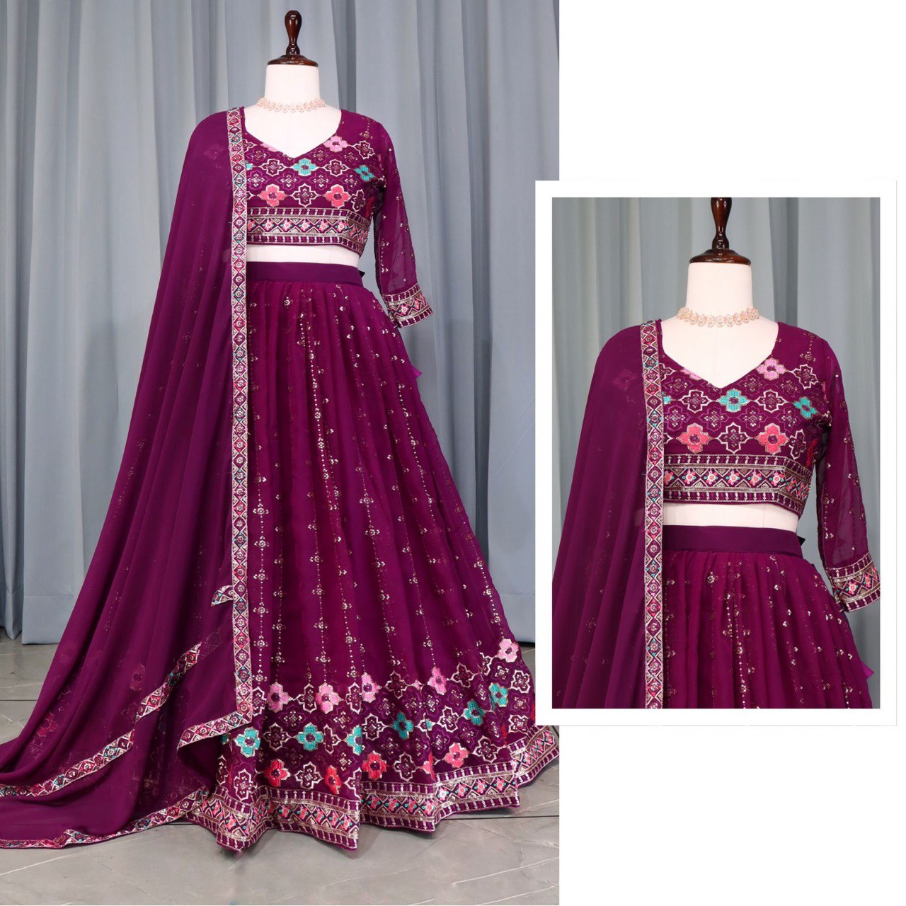 Lancement de Lehenga évasé de 4 mètres avec broderie à paillettes