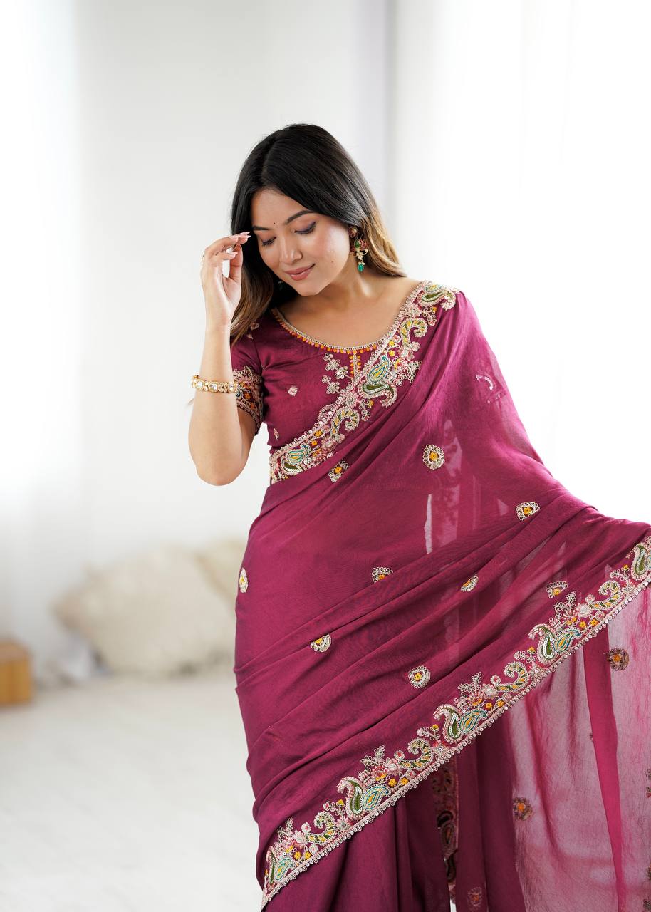 Premium Noha Crush With Heavy Embroidery Threads Saree