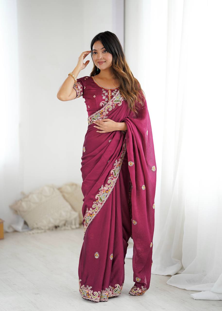 Premium Noha Crush With Heavy Embroidery Threads Saree