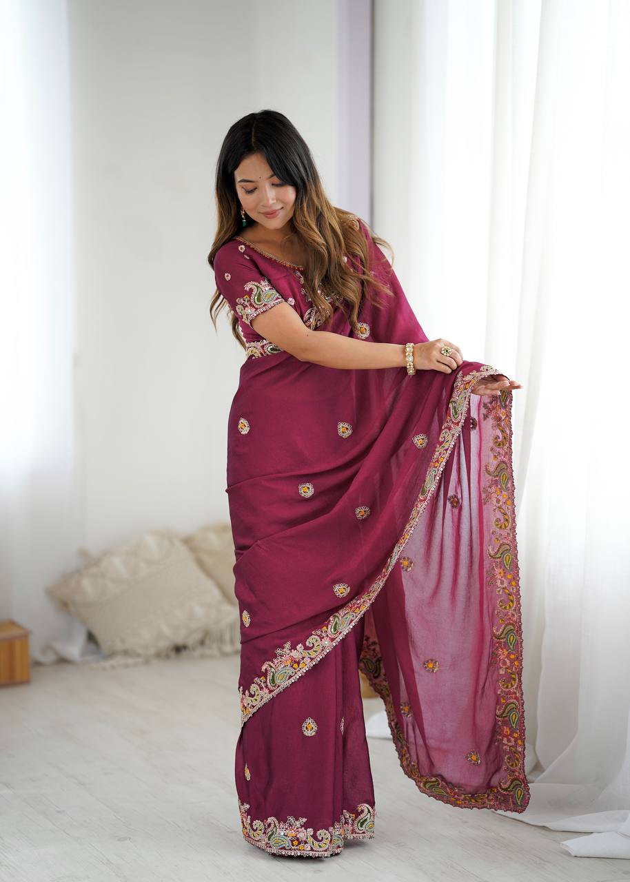 Premium Noha Crush With Heavy Embroidery Threads Saree