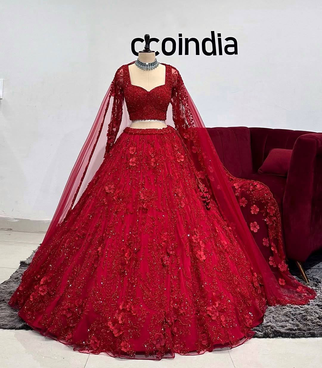 Launching 4 meter flared Soft Butterfly Net Sequins Embroidered Work Lehenga