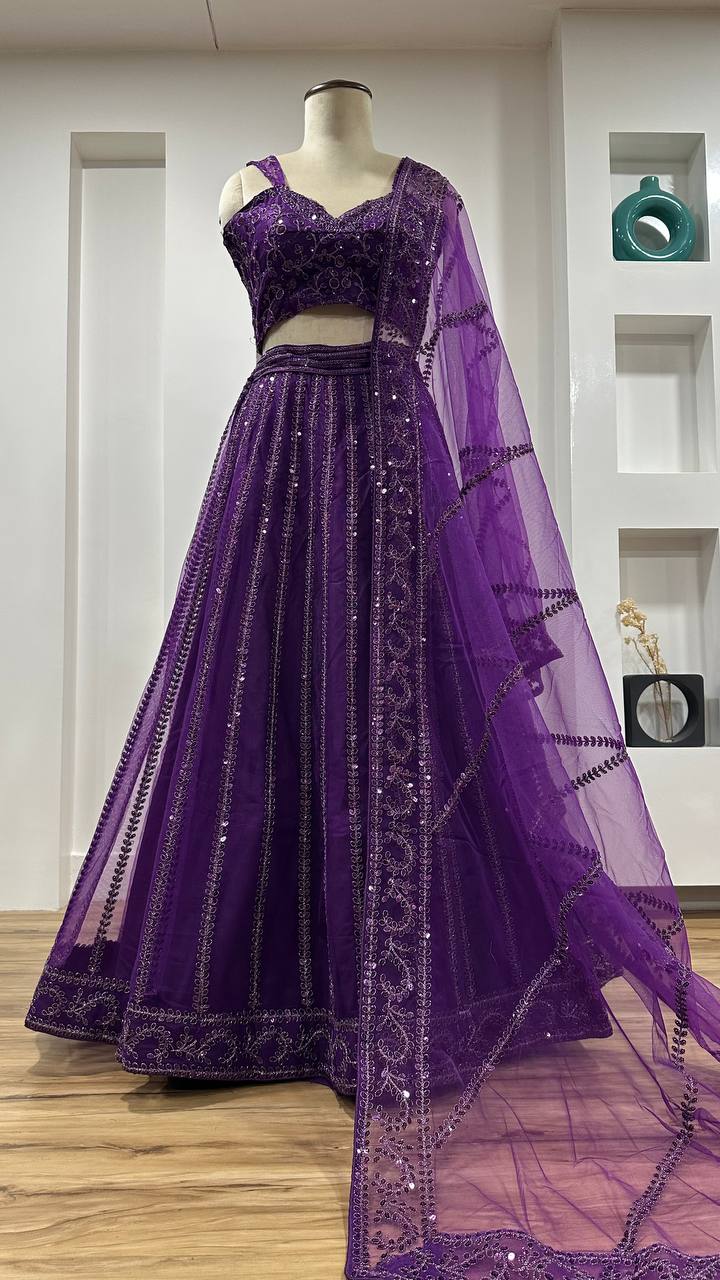 Net lehenga with sequins & Dori work Choli