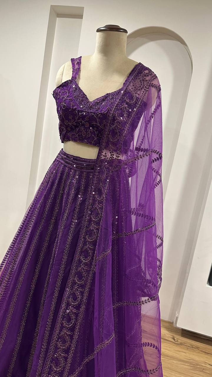 Net lehenga with sequins & Dori work Choli